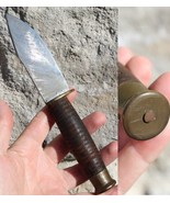 Antique early 1900&#39;s HANDMADE knife STACKED LEATHER &amp; brass BEAUTIFUL BO... - $164.11 CAD