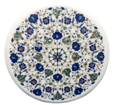 20&quot; Marble Round Mosaic Coffee Top Table Lapis Stone Pietradure Inlay Art Decor - £873.40 GBP