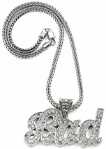BAD New Pendant Necklace with Crystal Rhinestones and 18 Inch Long Franco Chain - £17.57 GBP