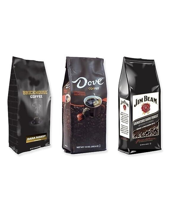 Primary image for Bold Coffee Bundle With Brickhouse, Dove and Jim Beam, Dark Roast-3, 12 oz. bags