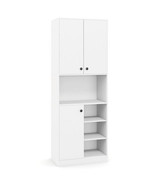 Kitchen Pantry Storage Cabinet with Microwave Stand and Open Shelves-Whi... - $168.33