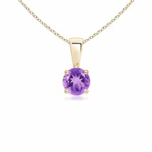 Amethyst Solitaire Pendant Necklace in 14K Yellow Gold (Grade- A, Size- 4MM) - £176.80 GBP