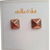 Rose Gold Pyramid Pave Stud Earrings  Minimalist Stella & Dot - £17.38 GBP