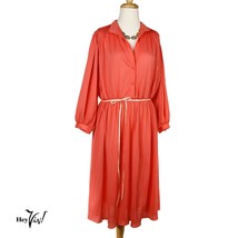 Vintage Peach Pink Pleated Dress - Long Sleeve, Flowy Style - Size XL - ... - £30.28 GBP