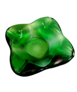Vtg MCM Heavy Emerald Green Textured Glass 4 Cigar Ashtray Bowl - £27.15 GBP