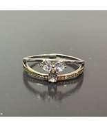 925 Silver Natural Tanzanite Trefoil CZ Ring 4mm Two-Tone Adjustable Dec... - $29.99