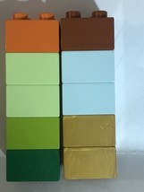 Lego Duplo 2x2 Lot Of 10 Thin Pieces Parts Orange Brown Green - £5.17 GBP