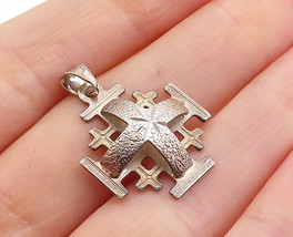 ISRAEL 925 Sterling Silver - Vintage Star Etched Cross Dome Drop Pendant- PT4344 - £28.10 GBP