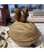 Vintage Squirrel On Walnut Cookie/Candy Jar / Dish W/lid Ceramic - $41.14 CAD