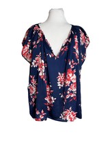 Tutu &amp; Lilli Womens Blouse Size XS Blue Red Floral Pullover Short Sleeve... - £19.33 GBP