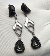 Nachlass natürlicher grüner Turmalin gravierter Diamant Silber Hänger... - $451.38