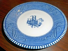 Vintage Currier Ives Dishes Blue Paddle Wheel Steamboat River Boat Plate 6.25&quot; - £7.85 GBP