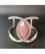 Goldtone Oval Peach Faux Stone And Rhinestone Cuff Bracelet Costume Fashion - €13,05 EUR