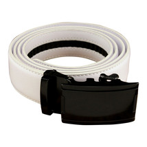 Uomo pelle Bianca No Foro One-Belt, Nero Fibbia, Ratchet Meccanismo Aderenti Fit - £13.10 GBP