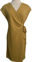 Ann Taylor Faux Wrap Lined Dress Yellow V-Neck Cap Sleeve Tie Size 8 - $30.57 CAD
