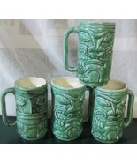 Vintage Green TIKI Face Ceramic Mugs set of 4 - $66.50