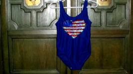 OSHKOSH girls blue swimsuit w/red/white/blue heart done in sequins 4 (baby 45) - $1.98