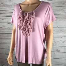 STUDIO WORKS Short Sleeve Scoop Neck Ruffled Front Pink Blouse NWT XL - £7.82 GBP
