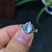 925 Silver Natural Blue Moonstone lady ring glass quality is good - £73.50 GBP