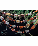 long boho necklace with Czech glass and limestone, caramel colors, ooak - $624.62 MXN
