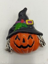 Vtg Signed Halloween Witch Pumpkin JackoLantern Enamel Brooch Pin Pendan... - £9.28 GBP