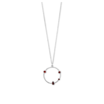 Rhodium Plated Sterling Silver Garnet and Hammered Circle 16&quot; + 2&quot; Necklace - £35.39 GBP