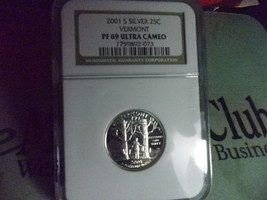 2001-S SILVER 25C VERMONT PR 69 ULTRA CAMEO BY NGC   20130392 - £19.54 GBP