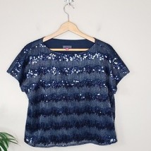 Vince Camuto | Navy Blue Sequin Top Cropped Boxy Fit, size XS - £17.02 GBP