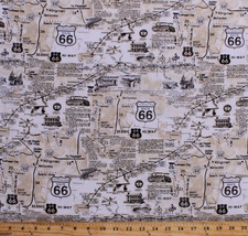 Cotton Vintage Route 66 Map Newspaper Print Travel Fabric Print BTY D578.31 - £11.71 GBP