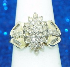 3/4 Ct Diamond Cocktail Ring Real Solid 10 K Gold 4.2 G Size 7.25 - £683.32 GBP