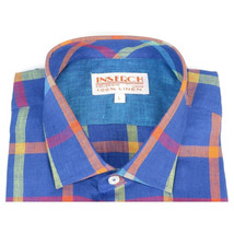 Men Linen Sports Shirt By INSERCH English Plaid European 2905 Blue Multi Checker image 6