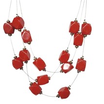 Vintage Multi-Strand Red Bead Statement Necklace Faceted Geometric Bead ... - $24.26