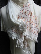 &quot;WHITE - CHIFFON TYPE - SCARF WRAP - WITH EMBROIDERED &amp; BEADED  ENDS&quot;&quot; - £6.99 GBP
