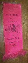 1900 ANTIQUE YA HOOK &amp; LADDER No 1 ALBION NY FIREMAN PARADE RIBBON at LO... - $19.79
