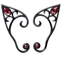 Alchemy Gothic Elvyn Elf Ear Wrap Earring Single or Pair Black Red Crystal E446 - £22.39 GBP+