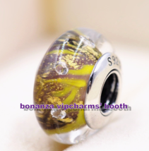 TOP 925 Sterling Silver Handmade Glass Bead Shiny Gold Murano Glass Charm  - £4.30 GBP