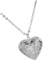 Locket Necklace, Engraved Heart Shaped Locket Pendant - £32.29 GBP
