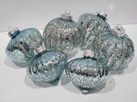 Christmas Kugel Style Onion Blue 3&quot; Glass Ornaments Decor - $32.99