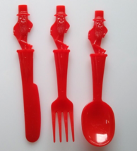 Peanut Vintage Red Plastic Fork Knife Spoon Set 1950s Planters Peanuts - £20.14 GBP