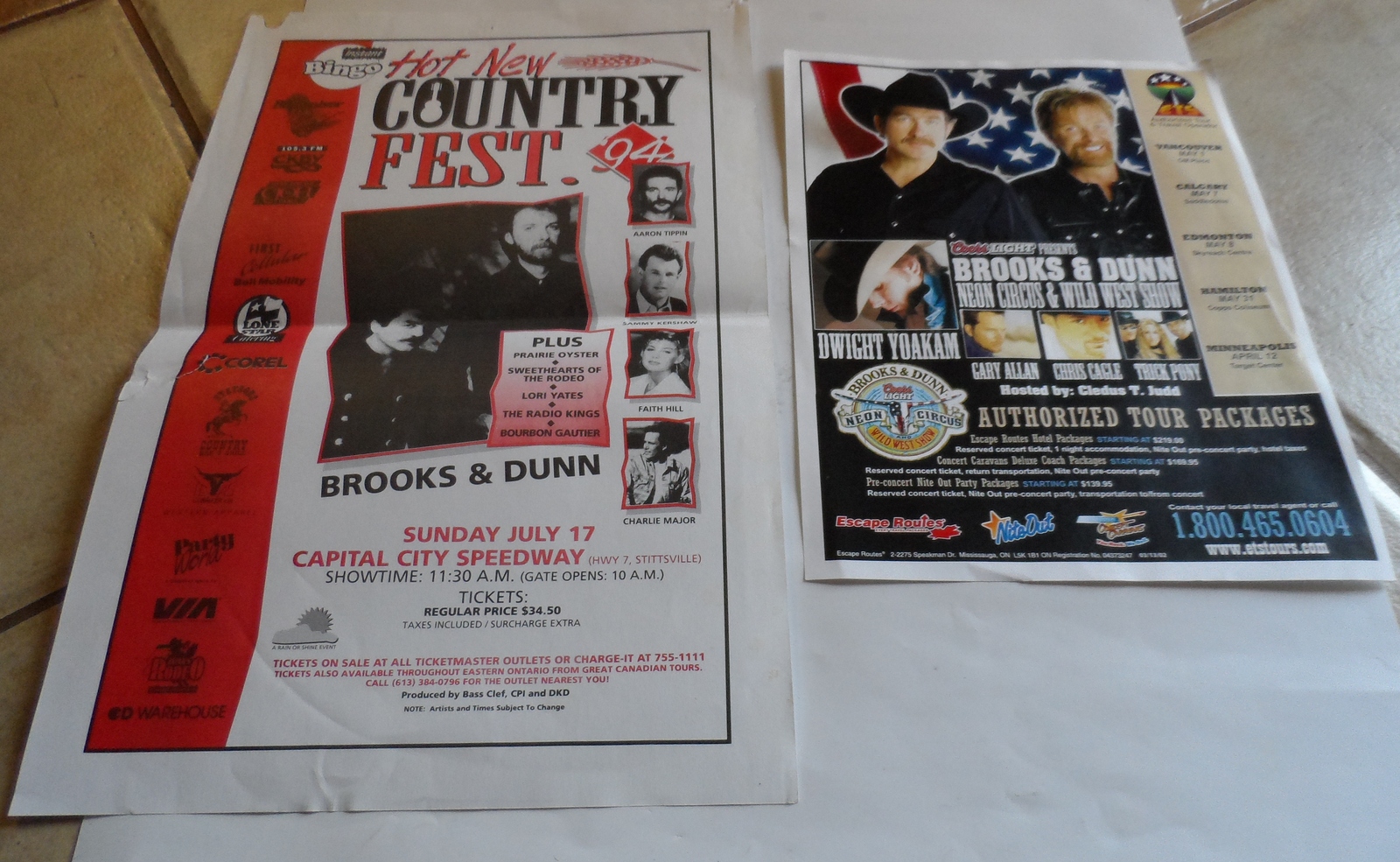 Primary image for BROOKS & DUNN 2 VINTAGE FLYERS NEON CIRCUS & WILD WEST TOUR COUNTRY FEST COUNTRY