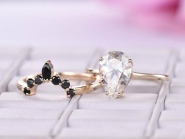 1.50Ct Pear Cut Diamond 14K Rose Gold Over Engagement Wedding Bridal Ring Set - £70.97 GBP