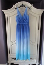 NWT Jay Godfrey Sinclair Blue Teal Ombre Chiffon Slit Front Maxi Dress Gown 4 - £41.56 GBP