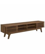 70&quot; Mid Century HD TV Media Stand Walnut Slatted Sliding Doors Low Profile - $4,513.81 MXN