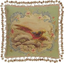 Aubusson Throw Pillow 20x20 Two Pheasants Handwoven Fabric, Yellow,Pastel - £310.94 GBP
