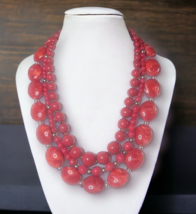 Set of Three 3 Red Marbled Stone and Acrylic Beaded Necklaces 20&quot; - £4.83 GBP