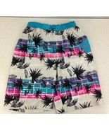 PUMA Boys Teal Gray Pattern Swim Trunks Elastic Tie Waist Swim Shorts Si... - $10.86 CAD