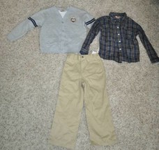 Boys Sweater Cardigan, Dress Shirt, Pants 3 pc Headquarters Plaid $52-sz  5 - $19.80