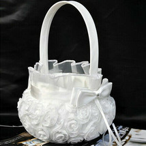 Us Lovely Bridal Wedding Party Flower Girl Basket White Rose Bowknot Bas... - £15.21 GBP
