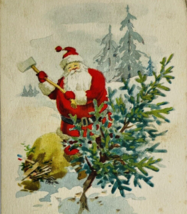 Santa Claus Cutting Down Xmas Tree With an Axe Antique Christmas Postcar... - £7.37 GBP