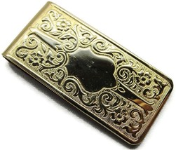 Calibri Gold Tone Floral Etched Monogramable Money Clip Stainless Steel ... - $36.80